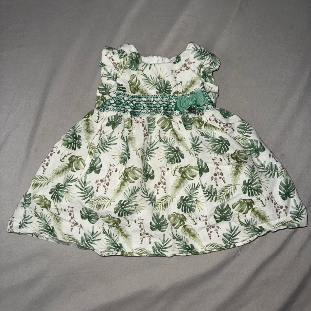 Mayoral Green and White Leaf Print Kids Dress